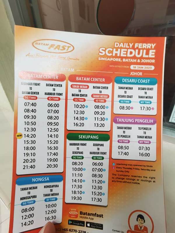 BatamFast Daily Ferry Schedule