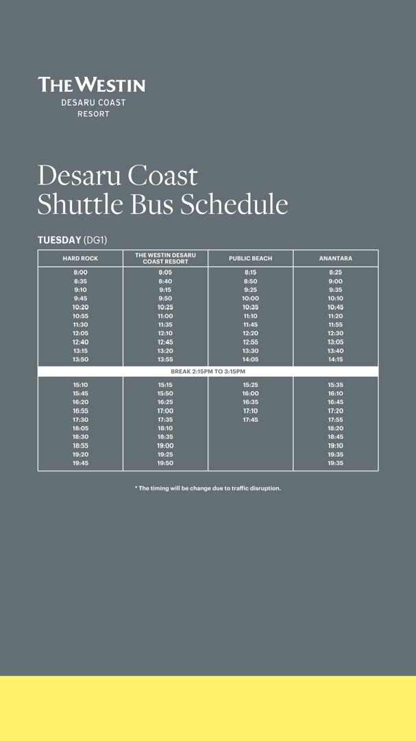 Desaru Coast Shuttle Bus Schedule