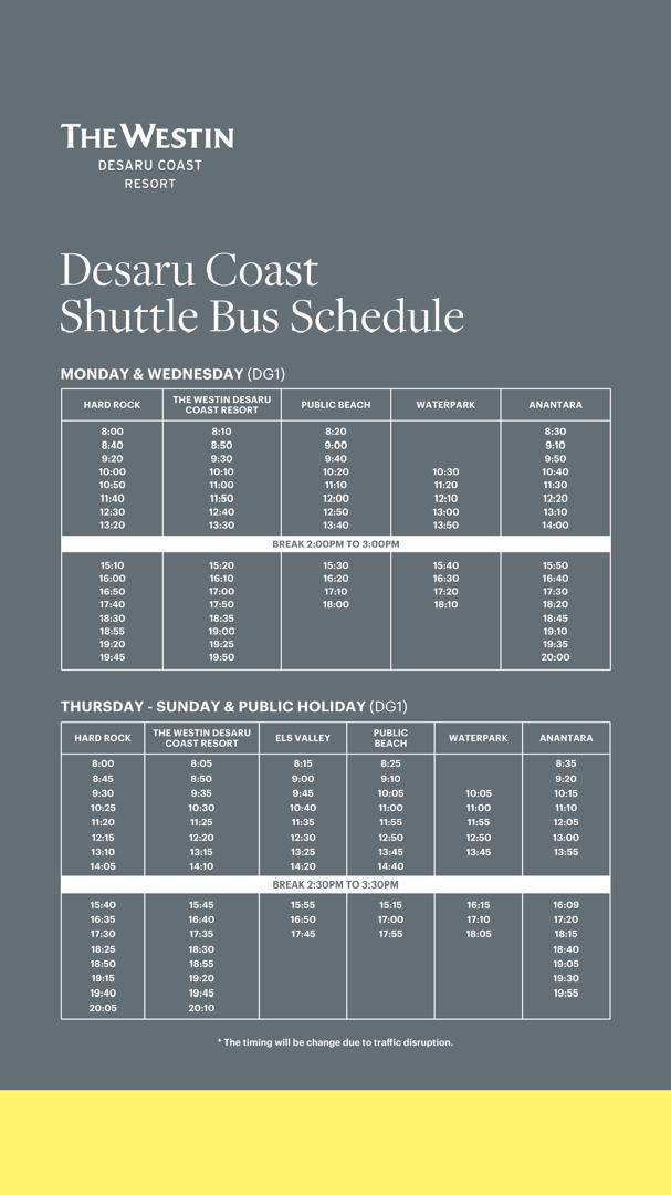 Desaru Coast Shuttle Bus Schedule DG1
