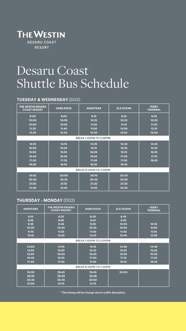 Desaru Coast Shuttle Bus Schedule