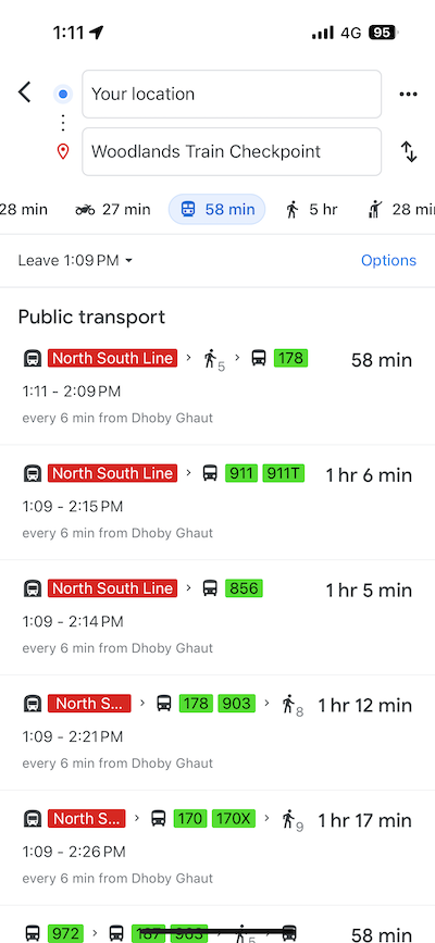 Google Map Transport option schedule