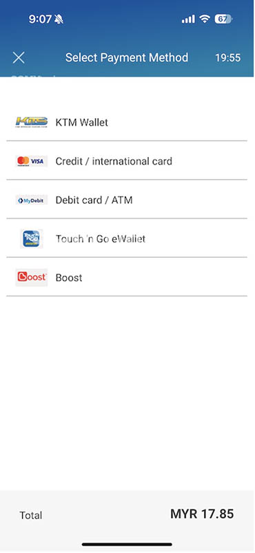 KTM Mobile App Payment