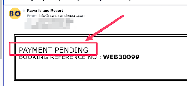 Rawa Island Package Booking Confirmation