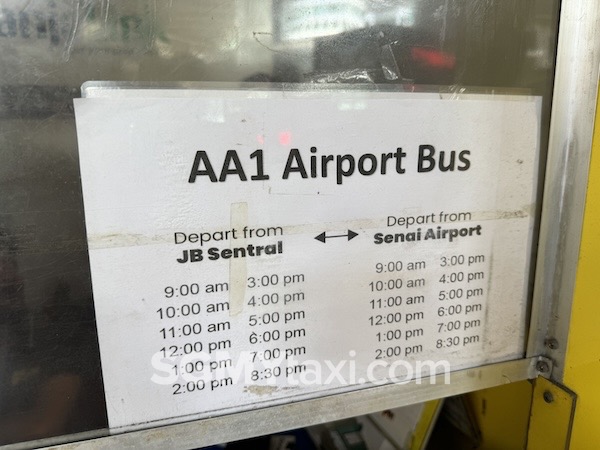 Senai Airport Bus Time Table at JB Sentral