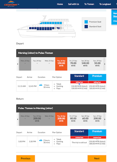 cataferry timeslot & price