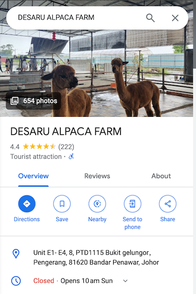 desaru alpaca farm location